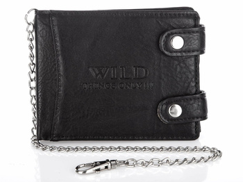 Czarny portfel męski z metalowym łańcuchem WILD