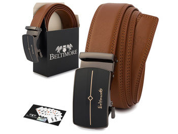 Elegancki, brązowy pasek męski skórzany z klamrą automatyczną 125 cm Beltimore