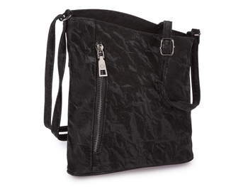 Mała wieczorowa torebka damska czarna z gniecionej aksamitnej eko-skóry