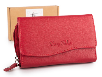 Czerwony portfel damski skórzany duży Money Maker z ochroną RFID