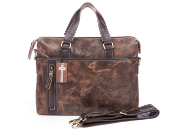 Męska torba skórzana A4 vintage brązowa Wild Tiger