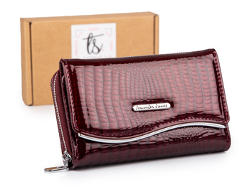Burgundowy lakierowany portfel damski z tłoczeniem kroko Jennifer Jones