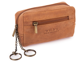 Skórzany pokrowiec saszetka na klucze zapinana na zamek brązowa WILD