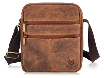 Skórzana saszetka męska na ramię w stylu vintage brązowa