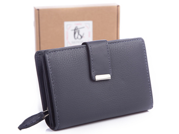 Navy blue medium women's wallet made of soft natural leather