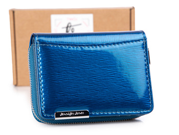 Jennifer Jones blau lackierte Damengeldbörse metallische Linien