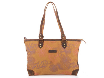 Large vintage style women's bag with natural leather brown