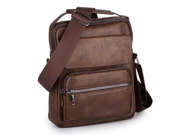 Torba męska na ramię pionowa miejska na dokumenty ciemnobrązowa saszetka