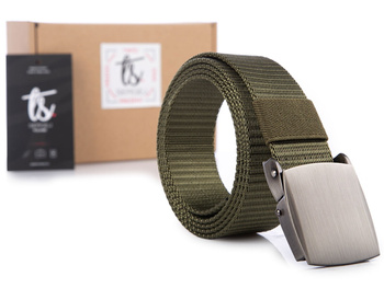 SERGEJ VIPER - Mocny zielony pasek męski do spodni z klamrą zaciskową