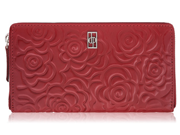 Duży, czerwony portfel damski zapinany dookoła na zamek błyskawiczny Paolo Peruzzi