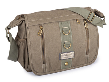 Torba męska na ramię w kolorze khaki z klapą w stylu vintage z canvasu A4 na studia ORMI