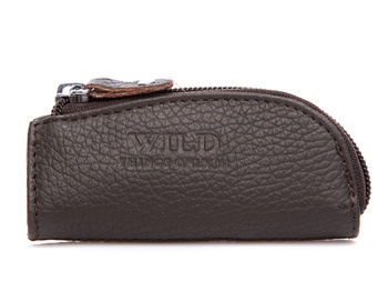Leather key case oblong dark brown WILD