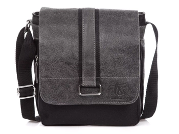 Herren-Schultertasche mit grauem Überschlag