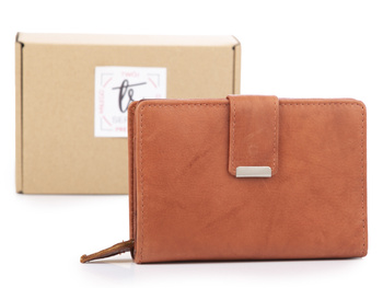 Cognac brown medium wallet for women made of soft natural leather