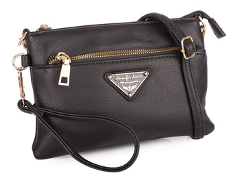 Elegancka mała wieczorowa czarna torebka damska na ramię ze złotymi detalami