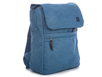 Canvas backpack in blue A4 with flap SEMI LINE
