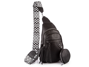 Czarny plecak damski na jadno ramię 2-komorowy z saszetką