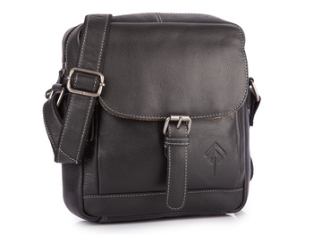 Duża torba męska na ramię listonoszka ze skóry naturalnej z klapą czarna