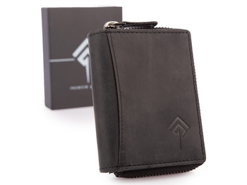 Mały portfel męski ze skóry naturalnej zapinany na zamek czarny Ekavale