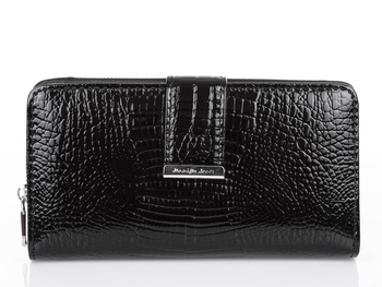 Jennifer Jones Große schwarz lackierte Damenbrieftasche