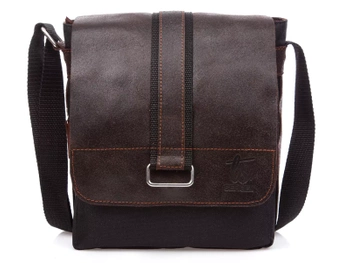 Men's shoulder report bag with dark brown flap