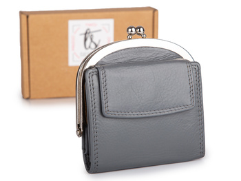 Szara skórzana bilonówka damska na bigiel szara z miękkiej skóry naturalnej