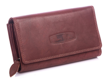 Large women's soft natural leather wallet dark brown Money Maker