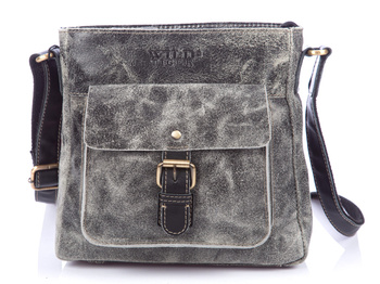 Men's leather shoulder bag grey rubbed Wild Tiger