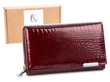 Large burgundy lacquered Jennifer Jones RFID women's wallet