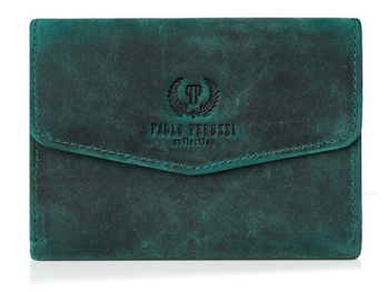 Zielony nieduży portfel damski ze skóry naturalnej w stylu vintage Paolo Peruzzi