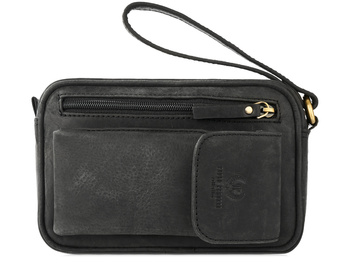 Saszetka skórzana na dokumenty z paskiem do ręki czarna Paolo Peruzzi