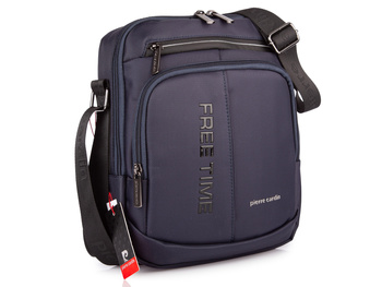 Średnia ciemnoniebieska torba męska na ramię materiałowa miejska Pierre Cardin