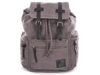 J Jones Large canvas backpack with natural leather grey