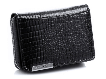 Jennifer Jones kleine schwarz lackierte Brieftasche mit Reißverschluss für Damen