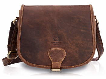 Skórzana torebka damska na ramię miejska listonoszka brązowa vintage