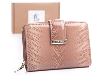 Jennifer Jones Damen Beige Federn Geldbörse Lack Echtes Leder 5198