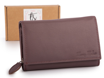 Duży portfel damski ze skóry naturalnej w kolorze mauve z ochroną RFID