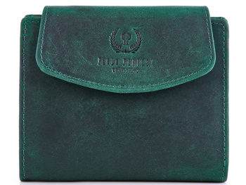 Skórzany portfel damski w stylu vintage zielony średni RFID Paolo Peruzzi