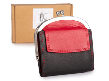 Czarno-czerwona bilonówka podkówka damska na bigiel z miękkiej skóry naturalnej Franko