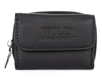 Men's small folding leather wallet black WILD