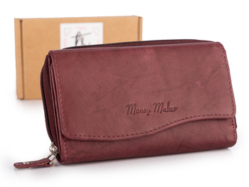 Burgundowy portfel damski skórzany duży Money Maker z ochroną RFID