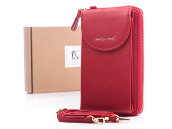 Women's vertical wallet with shoulder strap red Jennifer Jones