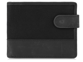 Czarny portfel męski z matowej skóry i canvasu z ochroną RFID Paolo Peruzzi