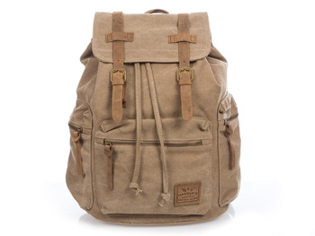 Brauner Rucksack im Vintage-Stil aus Segeltuch und echtem Leder von J Jones