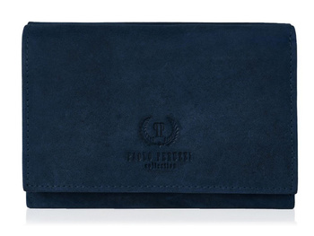 Granatowy skórzany portfel damski w stylu vintage do małej torebki Paolo Peruzzi