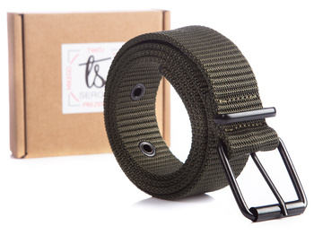 SERGEJ FIBER Green men's webbing belt with classic buckle