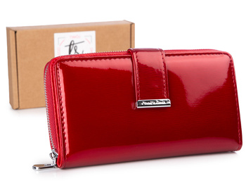 Lakierowany poziomy portfel damski czerwony duży Jennifer Jones RFID