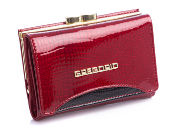 GREGORIO Red and black lacquered ladies' wallet with earworm