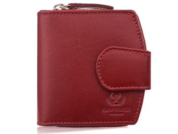 Czerwony portfel damski skórzany średniej wielkości na zatrzask i zamek błyskawiczny Paolo Peruzzi