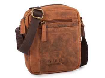Skórzana brązowa torba męska na ramię typu listonoszka WILD